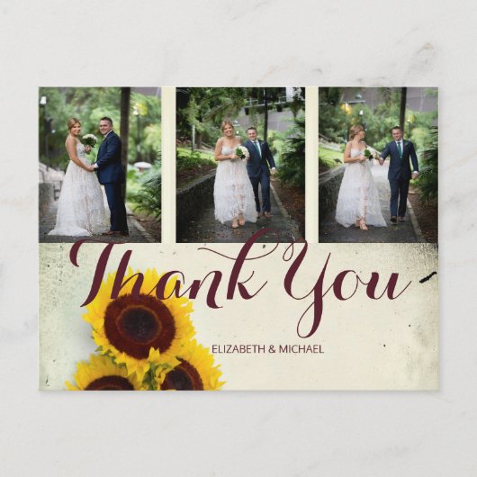 Foto Rustic Sunflower Modern Wedding Dank je Briefkaart (Voorkant)