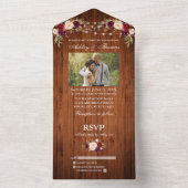 Foto Rustic Wedding Floral Wood Licht All In One Uitnodiging (Binnen)