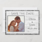 Foto: Rustic White Wood Grain Glitter Typografie Save The Date (Voorkant)