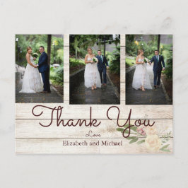 Foto Rustic Wood Floral Weddenschap Hartelijk dank Briefkaart