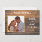 Foto Rustic Wood Grain Typografie Save The Date (Voorkant)