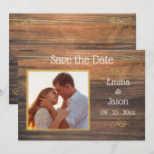 Foto Rustic Wood Grain Typografie Save The Date (Voorkant / Achterkant)