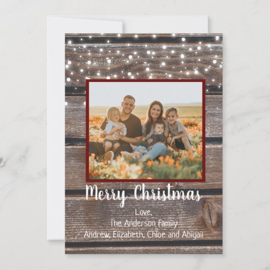 Foto: Rustic Wood String Lights Kerstfeestdag Feestdagenkaart (Voorkant)