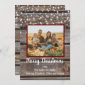 Foto: Rustic Wood String Lights Kerstfeestdag Feestdagenkaart (Voorkant / Achterkant)