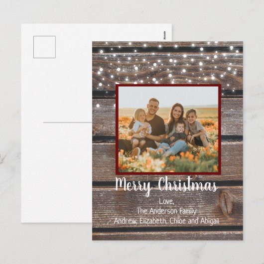 Foto Rustic Wood String Lights Kerstmis Feestdagenkaart (Voorkant / Achterkant)