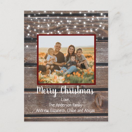 Foto Rustic Wood String Lights Kerstmis Feestdagenkaart (Voorkant)