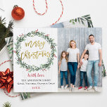 Foto Rustic Wreath Gold Merry 2 Feestdagenkaart<br><div class="desc">Rustic Wreath Gold Merry 2 Photo Holiday Kaart</div>