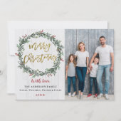 Foto Rustic Wreath Gold Merry 2 Feestdagenkaart (Voorkant)