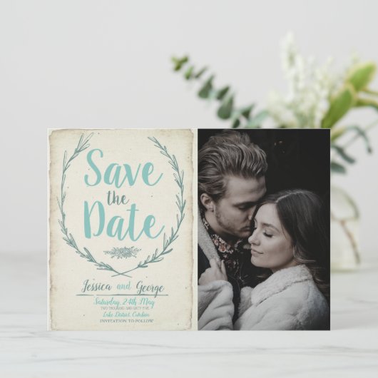 Foto  rustic wreath Wedding Save the date (Staand voorkant)