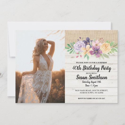 Foto Rustiek 21e 30e of 40e verjaardagsfeestje hou Kaart (Voorkant)