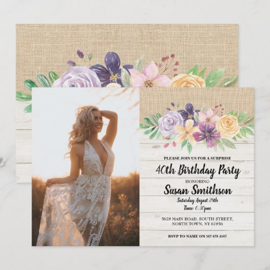 Foto Rustiek 21e 30e of 40e verjaardagsfeestje hou Kaart (Voorkant / Achterkant)