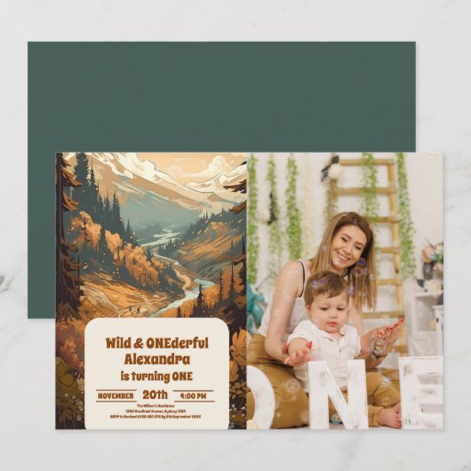 Foto Rustiek Bergbos 1e Verjaardag Kaart (Voorkant / Achterkant)
