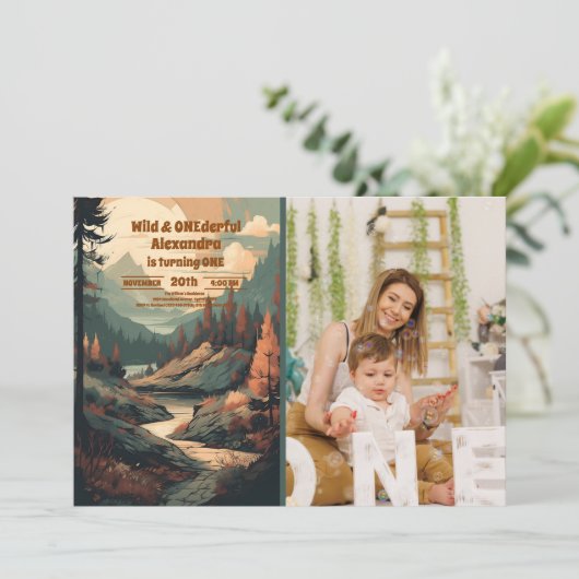 Foto Rustiek Bergbos 1e Verjaardag Kaart (Staand voorkant)