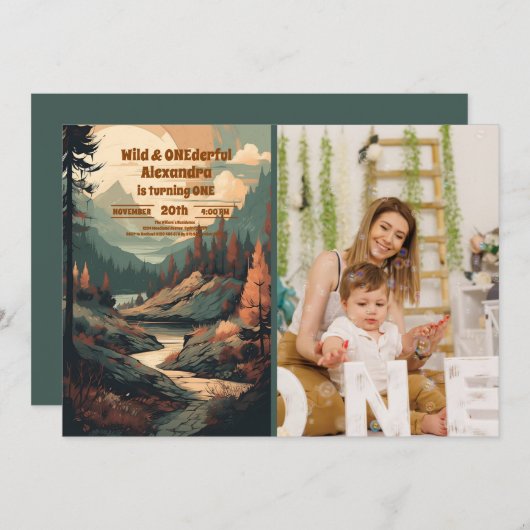 Foto Rustiek Bergbos 1e Verjaardag Kaart (Voorkant / Achterkant)