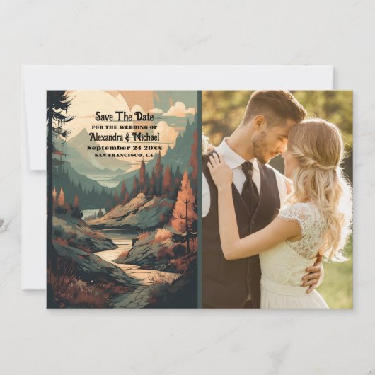 Foto Rustiek Bergbos Evergreen Bruiloft Save The Date (Voorkant)