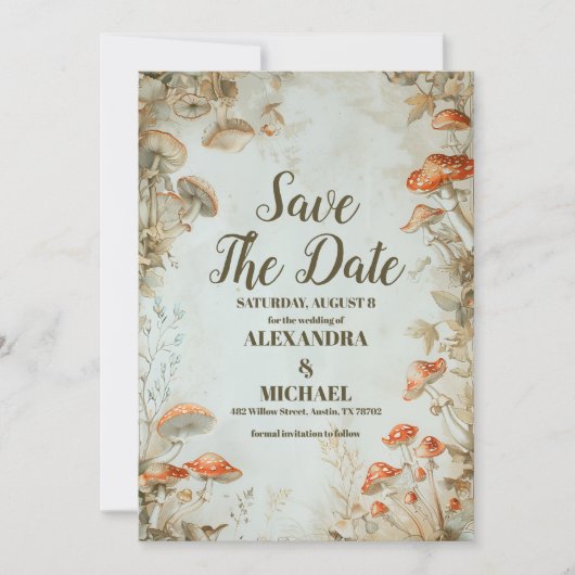 Foto Rustiek Elegant Woodland Mushroom Bruiloft Save The Date (Voorkant)