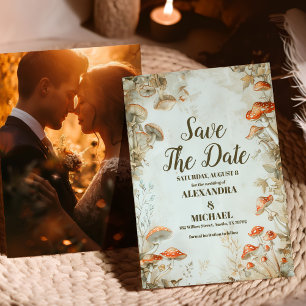 Foto Rustiek Elegant Woodland Mushroom Bruiloft Save The Date