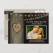 Foto Rustiek gesneden eikenboom Bewaar de datumkaa Aankondigingskaart (Voorkant / Achterkant)