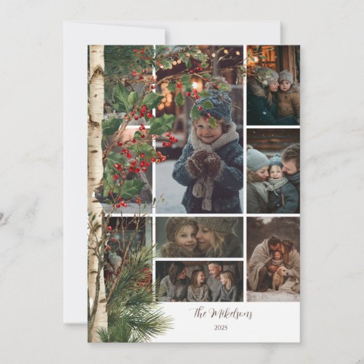 Foto Rustiek Holly Berry Kerstfeest Feestdagenkaart (Voorkant)