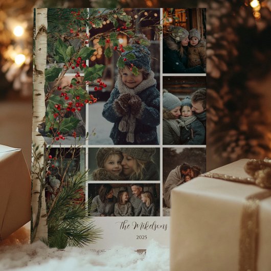 Foto Rustiek Holly Berry Kerstfeest Feestdagenkaart