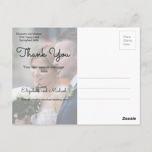 Foto Rustiek Hout Bloemen Bruiloft Modern Dank u Briefkaart (Achterkant)
