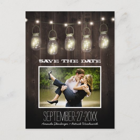 Foto Rustiek Land Mason Jar Save The Date Cards Aankondigingskaart (Voorkant)