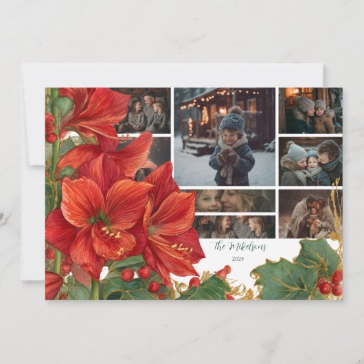 Foto Rustiek Rode Amaryllis Kerstmis Feestdagenkaart (Voorkant)