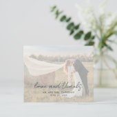 Foto Rustiek Script Moderne bruiloft bedankkaart (Staand voorkant)