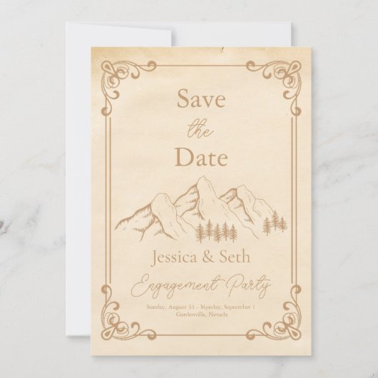 Foto Rustieke Bossen Mountain Sketch Verloving Save The Date (Voorkant)