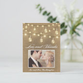 Foto Rustieke Burlap Mason Jar Dank u Briefkaarten (Staand voorkant)