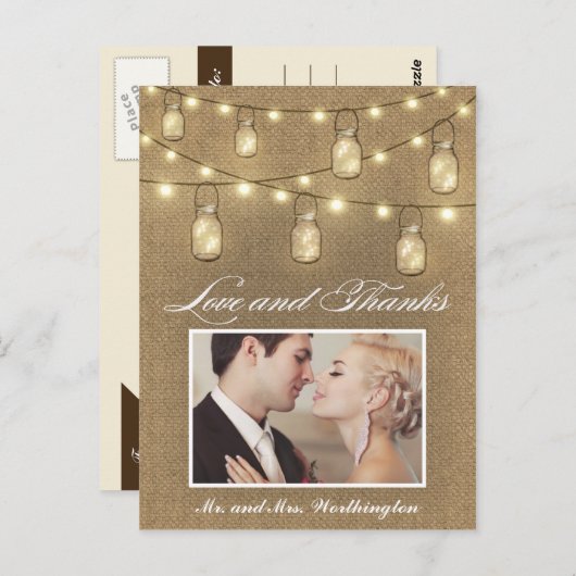 Foto Rustieke Burlap Mason Jar Dank u Briefkaarten (Voorkant / Achterkant)