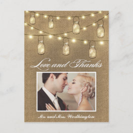 Foto Rustieke Burlap Mason Jar Dank u Briefkaarten