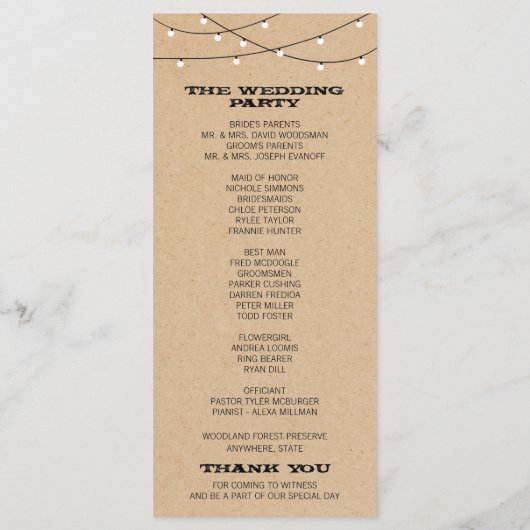 Foto Rustieke Evergreen Pine Tree Wedding Programm Programmakaart (Achterkant)