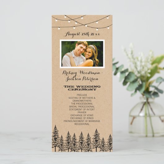 Foto Rustieke Evergreen Pine Tree Wedding Programm Programmakaart (Staand voorkant)