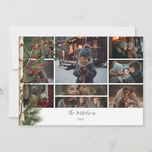 Foto rustieke Holly Berry Kerstmis Feestdagenkaart (Voorkant)