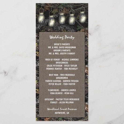 Foto Rustieke Mason Jar Camo Trouwprogramma's Programmakaart (Achterkant)