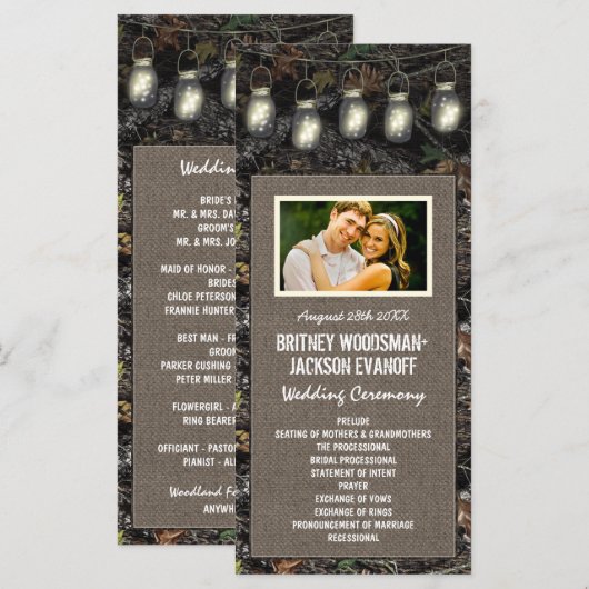 Foto Rustieke Mason Jar Camo Trouwprogramma's Programmakaart (Voorkant / Achterkant)