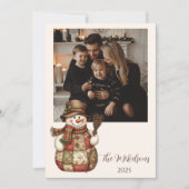 Foto Rustieke Patchwork Sneeuwman Kerstmis Feestdagenkaart (Voorkant)