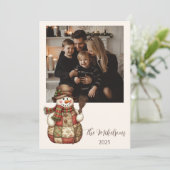 Foto Rustieke Patchwork Sneeuwman Kerstmis Feestdagenkaart (Staand voorkant)