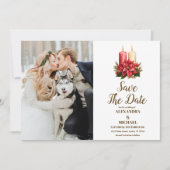 Foto Rustieke Poinsettia Bloemen Kerstbruiloft Save The Date (Voorkant)