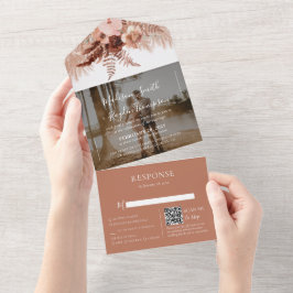 Foto Rustieke QR Code Boho Terracotta Bruiloft All In One Uitnodiging