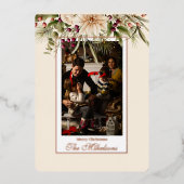 Foto Rustieke Waterverf Botanische Kerst Folie Feestdagenkaart (Voorkant)