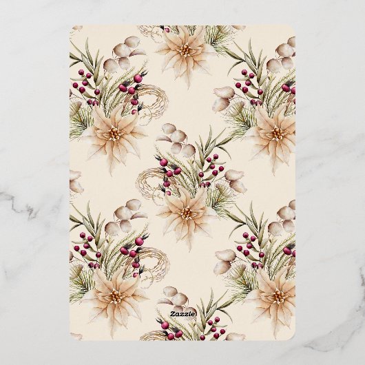 Foto Rustieke Waterverf Botanische Kerst Folie Feestdagenkaart (Achterkant)