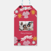foto ' s collage rode kerst gepersonaliseerd cadeaulabel (Voorkant)