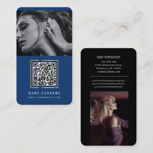 foto ' s qr code scannable barcode modern blauw bu visitekaartje (Voorkant / Achterkant)