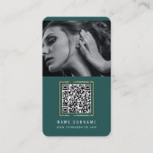 foto ' s qr code scannable barcode modern emerald visitekaartje (Voorkant)