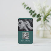 foto ' s qr code scannable barcode modern emerald visitekaartje (Staand voorkant)