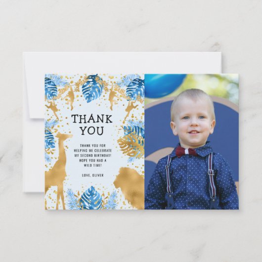 Foto Safari Blauw 2e Verjaardag Dank u kaart (Voorkant)