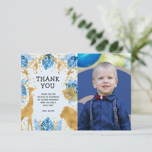 Foto Safari Blauw 2e Verjaardag Dank u kaart (Staand voorkant)