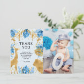 Foto: Safari Blue 1e verjaardag Hartelijk dank Kaart (Staand voorkant)